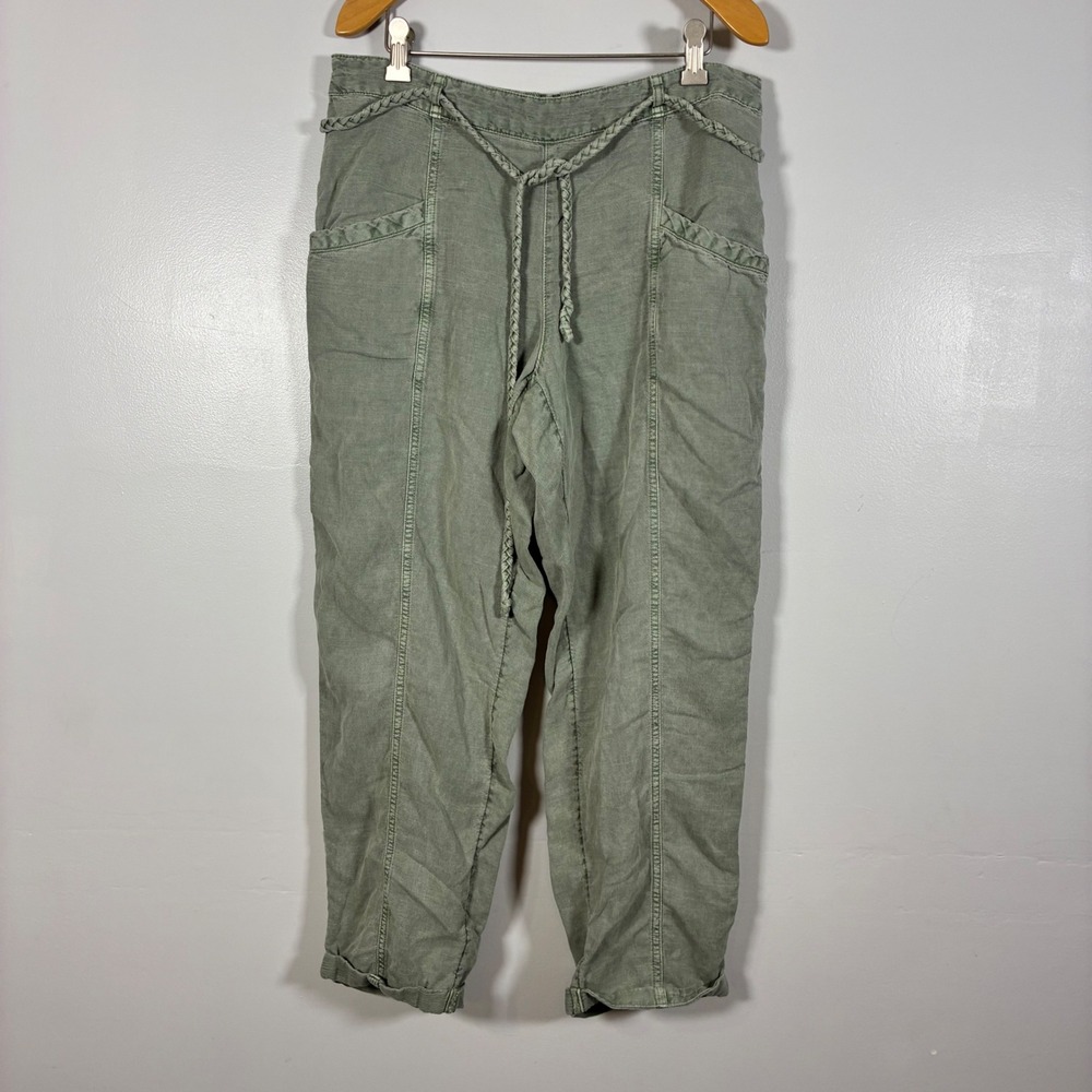C&C California Pants L Linen Blend Braided Belt Casual Boho Coastal Beach Summer